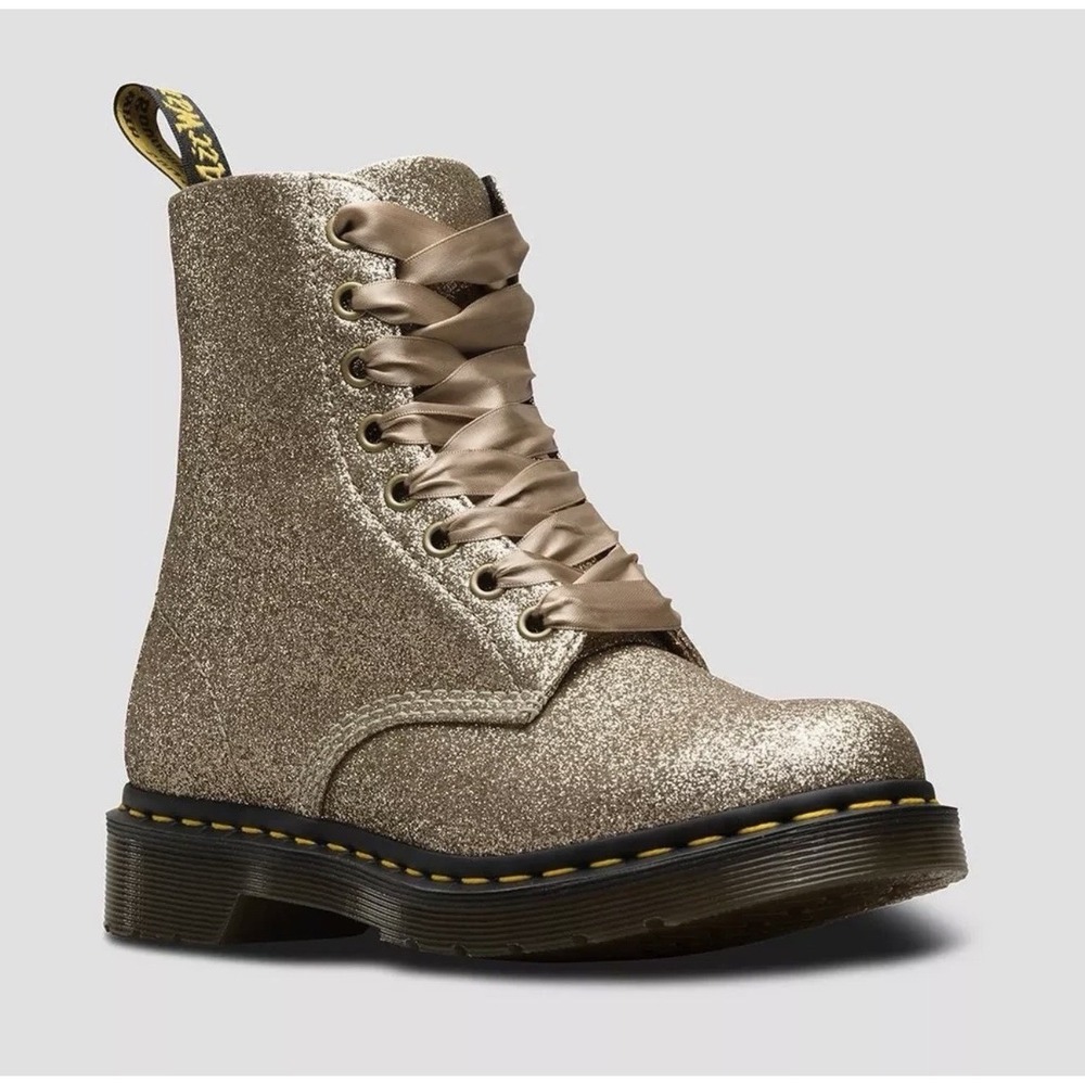 Dr. Martens 1460 Pascal Glitter Gold Combat Lace up Boots Women US 7 UK 4/EU 37